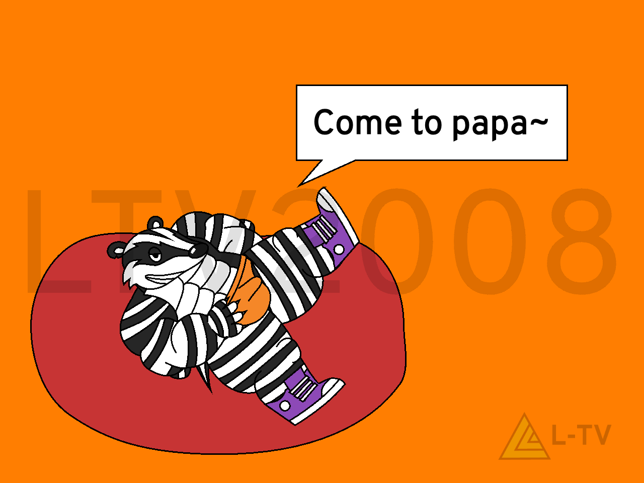 Privacy Badger, a badger, says " Come to papa~. " laying down on a bean bag with an erection in his speedo.